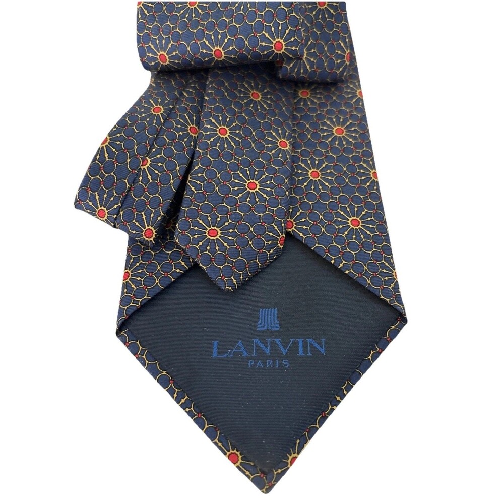 EUC Lanvin Paris Tie Made In France Blue 57" Geometric Luxury Necktie 100% Silk